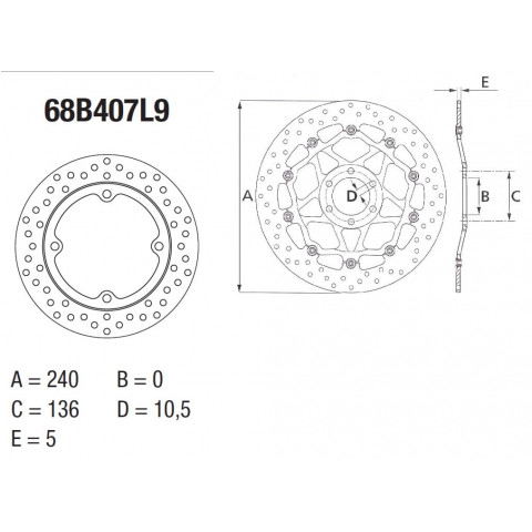 Disque de frein arrière Brembo Serie Oro rond fixe type 68B407L9