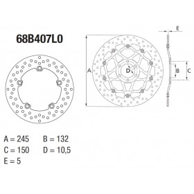 Disque de frein arrière Brembo Serie Oro rond fixe type 68B407L0