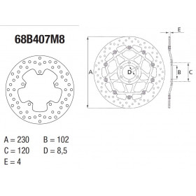 Disque de frein arrière Brembo Serie Oro rond fixe type 68B407M8