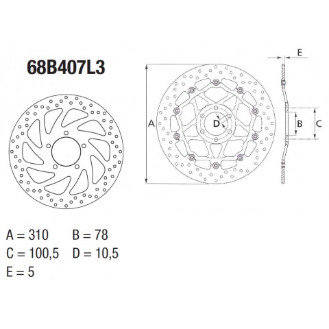 Disque de frein avant Brembo Serie Oro rond fixe type 68B407L3