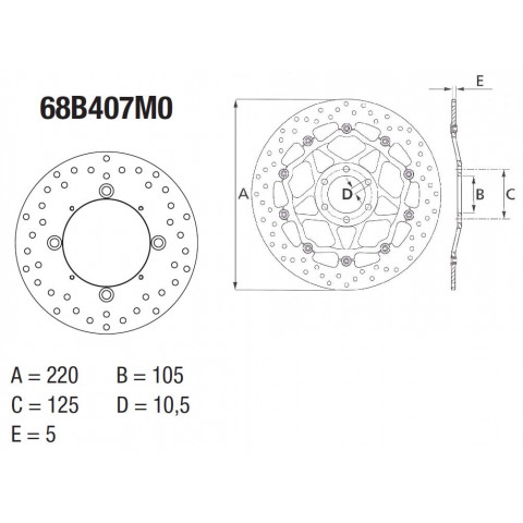 Disque de frein arrière Brembo Serie Oro rond fixe type 68B407M0