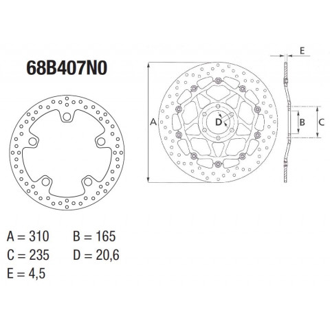 Disque de frein avant Brembo Serie Oro rond fixe type 68B407N0