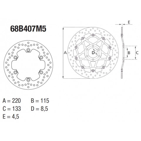 Disque de frein arrière Brembo Serie Oro rond fixe type 68B407M5