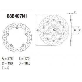 Disque de frein arrière Brembo Serie Oro rond fixe type 68B407N1