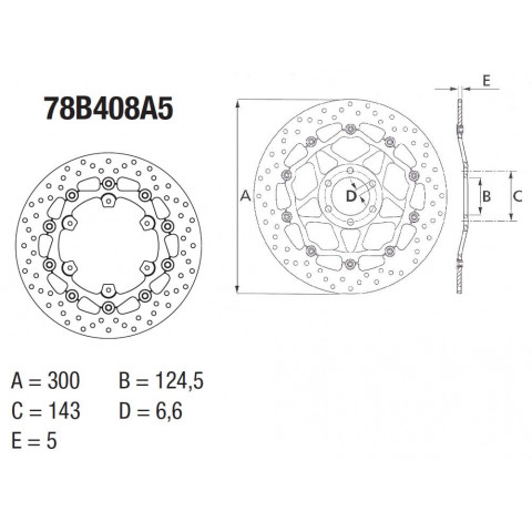 Disque de frein avant Brembo Serie Oro rond semi-flottant type 78B408A5