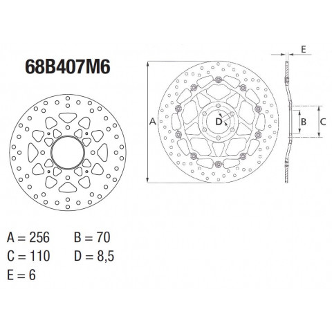 Disque de frein arrière Brembo Serie Oro rond fixe type 68B407M6