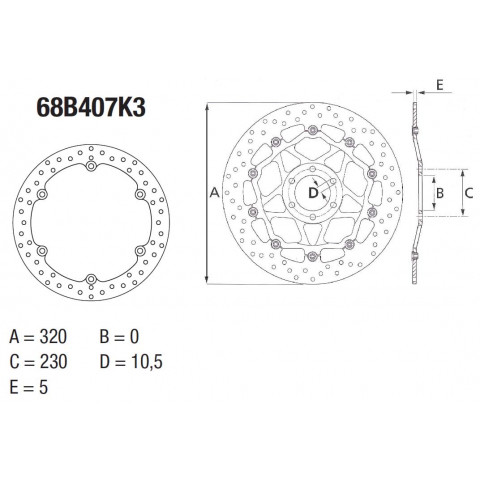 Disque de frein avant Brembo Serie Oro rond fixe type 68B407K3