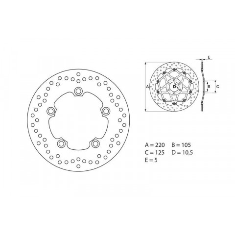 Disque de frein arrière Brembo Serie ORO rond fixe Yamaha R6/R1