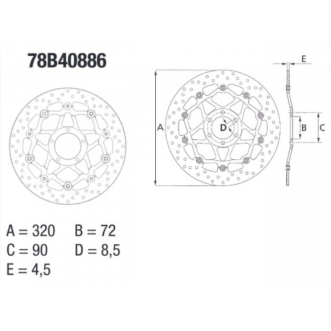 Disque de frein avant Brembo Serie ORO rond flottant Ducati 848 STREETFIGHTER/S