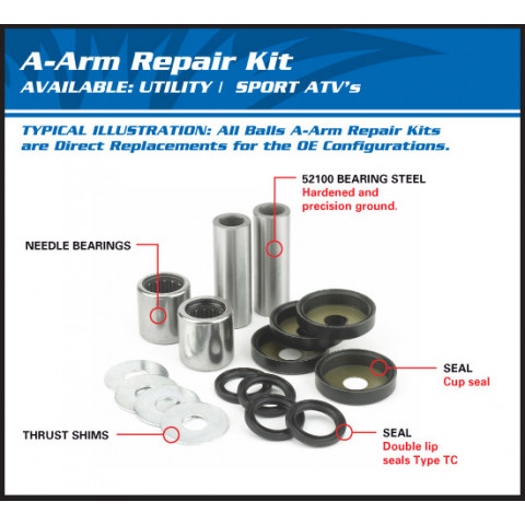 Kit reconditionnement de triangle supérieur ALL BALLS Yamaha YFZ450R