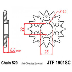 Pignon JT SPROCKETS 13 dents acier anti-boue pas 520 type 1901SC KTM EXC125