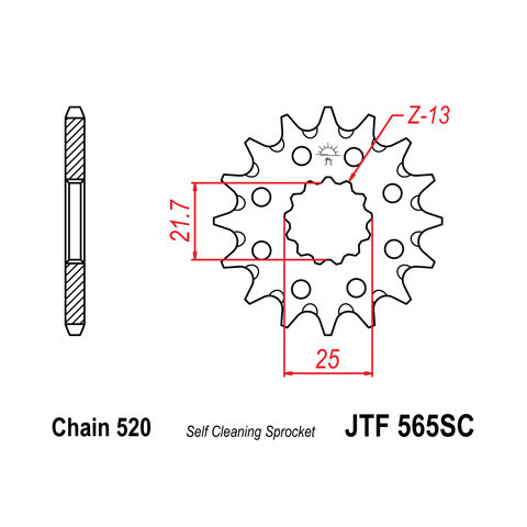 Pignon JT SPROCKETS 14 dents acier anti-boue pas 520 type 565SC Kawasaki KX250