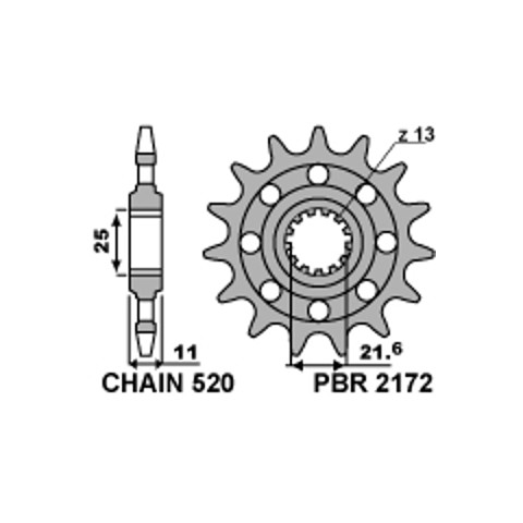 Pignon PBR 14 dents acier standard pas 520 type 2172 Yamaha R6