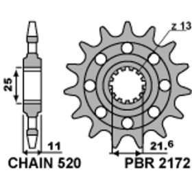 Pignon PBR 14 dents acier standard pas 520 type 2172 Yamaha R6