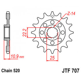 Pignon JT SPROCKETS 15 dents acier pas 520 type 707 Aprilia
