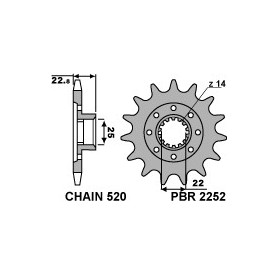 Pignon PBR 17 dents acier type 2252 pas 520 MV Agusta F3