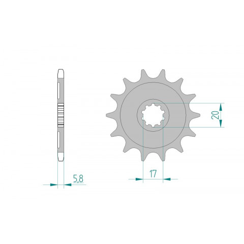 Pignon AFAM 13 dents acier anti-boue type 24304 pas 520 Kawasaki KX-F 250