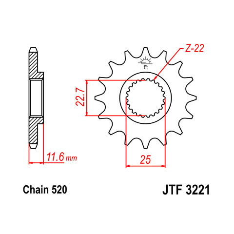 Pignon JT SPROCKETS 13 dents acier pas 520 type 3221 Polaris