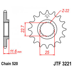 Pignon JT SPROCKETS 13 dents acier pas 520 type 3221 Polaris