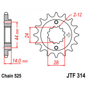 Pignon JT SPROCKETS 16 dents acier pas 525 type 314