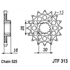 Pignon JT SPROCKETS 16 dents acier pas 525 type 313