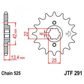 Pignon JT SPROCKETS 16 dents acier pas 525 type 291