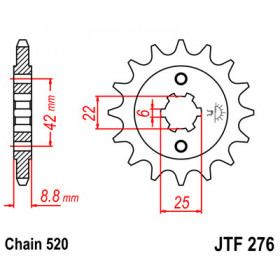 Pignon JT SPROCKETS 16 dents acier pas 520 type 276