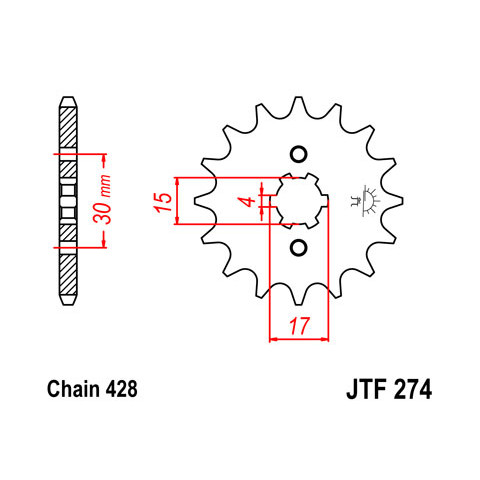 Pignon JT SPROCKETS 14 dents acier pas 428 type 274 Honda CRF100F