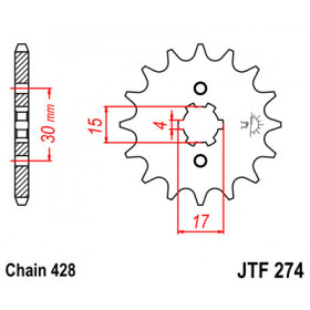 Pignon JT SPROCKETS 14 dents acier pas 428 type 274 Honda CRF100F