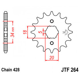 Pignon JT SPROCKETS 16 dents acier pas 428 type 264