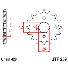 Pignon JT SPROCKETS 16 dents acier pas 428 type 259