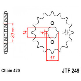 Pignon JT SPROCKETS 14 dents acier pas 420 type 249 Kawasaki KLX110