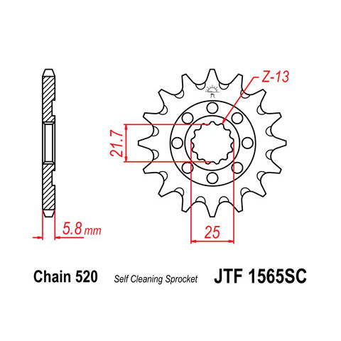 Pignon JT SPROCKETS 14 dents acier anti-boue pas 520 type 1565SC Kawasaki KX450F
