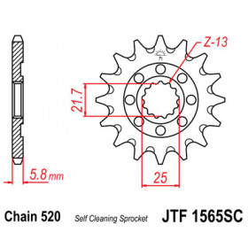 Pignon JT SPROCKETS 14 dents acier anti-boue pas 520 type 1565SC Kawasaki KX450F