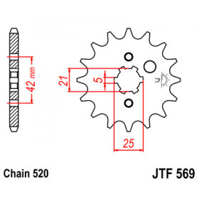 Pignon JT SPROCKETS 16 dents acier pas 520 type 569