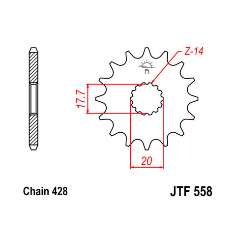 Pignon JT SPROCKETS 14 dents acier pas 428 type 558 Yamaha YZ85