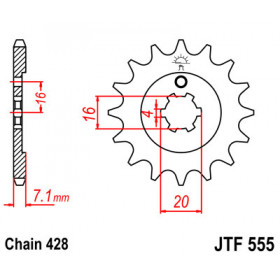 Pignon JT SPROCKETS 14 dents acier pas 428 type 555 Kawasaki