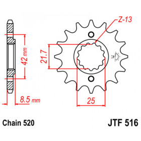 Pignon JT SPROCKETS 16 dents acier pas 520 type 516