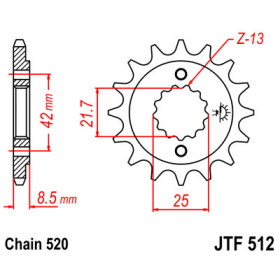 Pignon JT SPROCKETS 17 dents acier pas 520 type 512 Kawasaki ER-5