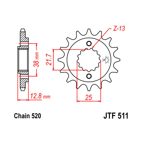 Pignon JT SPROCKETS 14 dents acier pas 520 type 511