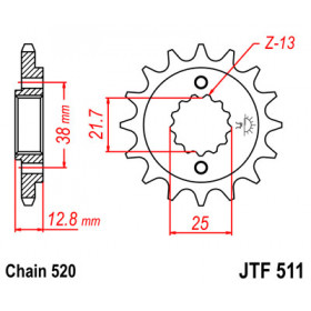 Pignon JT SPROCKETS 14 dents acier pas 520 type 511