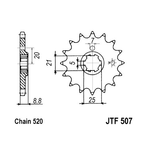 Pignon JT SPROCKETS 14 dents acier pas 520 type 507