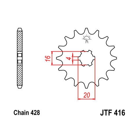 Pignon JT SPROCKETS 14 dents acier pas 428 type 416