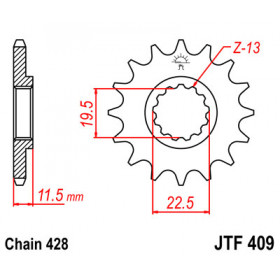 Pignon JT SPROCKETS 16 dents acier pas 428 type 409 Suzuki DR125