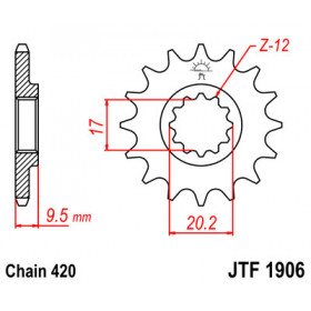 Pignon JT SPROCKETS 14 dents acier pas 420 type 1906