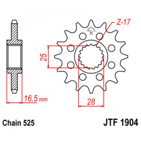 Pignon JT SPROCKETS 16 dents acier pas 525 type 1904