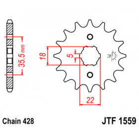 Pignon JT SPROCKETS 14 dents acier pas 428 type 1559 Yamaha TW125