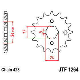 Pignon JT SPROCKETS 17 dents acier pas 428 type 1264