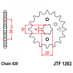 Pignon JT SPROCKETS 15 dents acier pas 428 type 1263