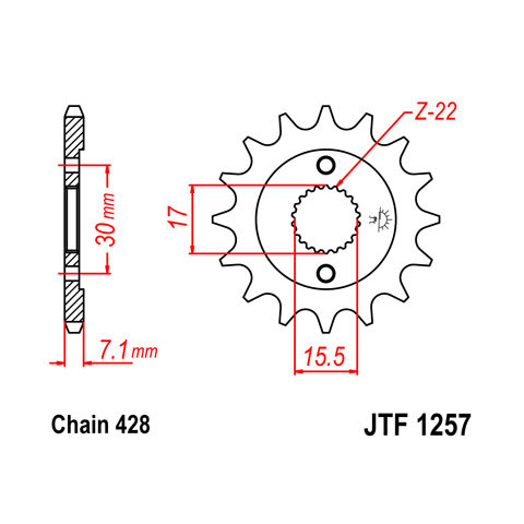 Pignon JT SPROCKETS 15 dents acier pas 428 type 1257 Honda